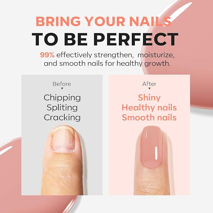 modelones Nail Strengthener and Growth Nail Hardener Extra Strong and Growth Nude Nail Polish Nail Repair for Damaged Nails Strengthening Polish Ridge Filler for Nails 15ml