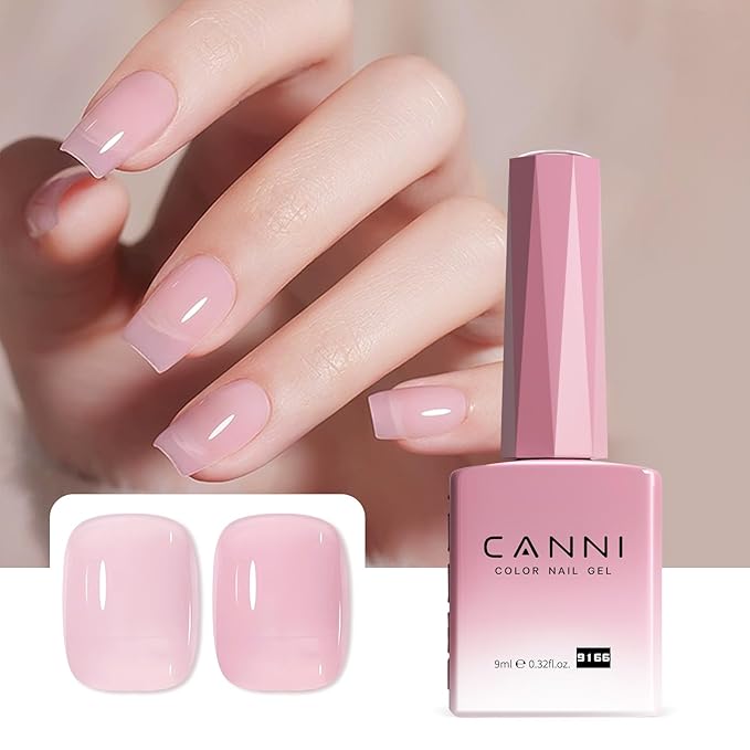 CANNI Jelly Nude Pink Gel Nail Polish, 1Pcs Milky Light Pink Gel Polish Sheer Clear Light Pink Translucent Color Soak Off U V Nail Manicure Salon DIY