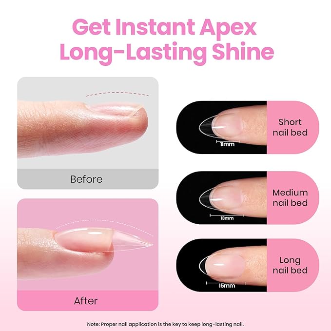 Beetles Tipex Lite Apex Nail Tips Kit, Almond Medium, 192pcs 16 Sizes, with UV Nail Glue, Base & Top Coat, Mini Nail Lamp, Nail Clipper & Cuticle Nipper, Pre-Building Pre-Etched Acrylic Tips Kit