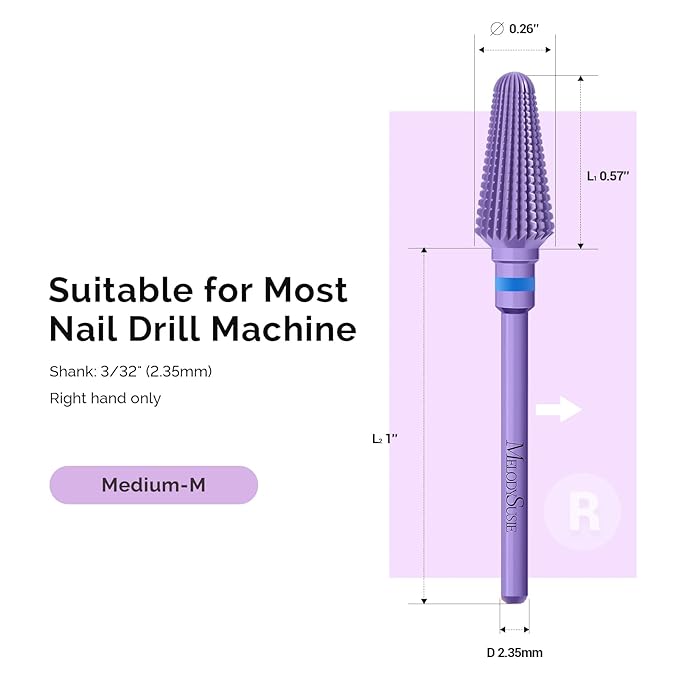 MelodySusie Professional Tornado 3/32'' Nail Drill Bits, Carbide Tungsten Multi-function Bits, Suitable for Manicure Pedicure Cuticle Gel Polishing, Salon Bits, Series Bit-X, Purple, Medium