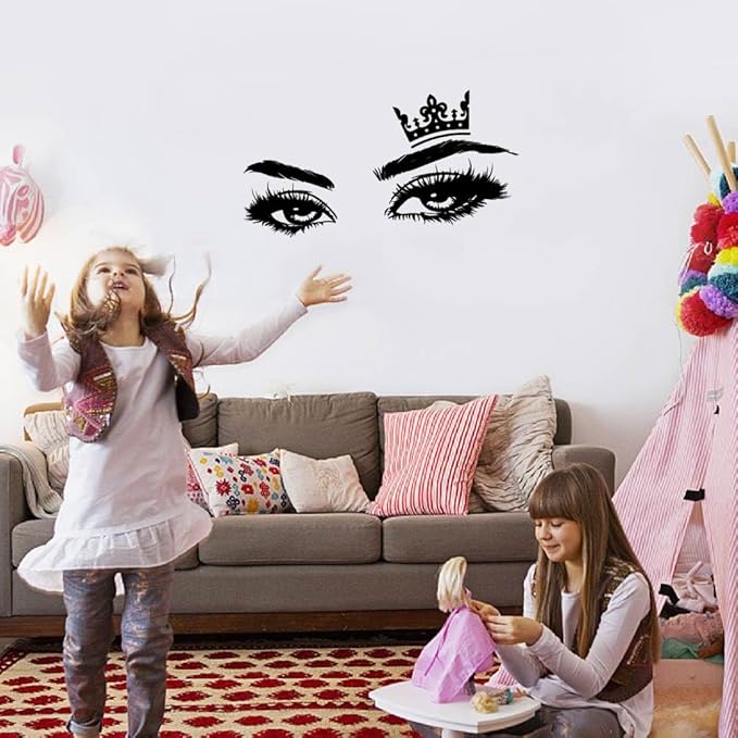 SUPERDANT Brows and Eyes Wall Stickers Crown Vinyl Wall Decals Living Room Art Wallpaper Beauty Salon DIY Decoration Print for Beauty Shop Girls' Room Livingroom Bedroom Decoration