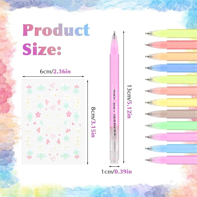 12 Colors Nail Art Pens Set, Nail Polish Pens Quick Dry Na il Polish Markers for DIY Na il Art Design, Acrylic Painting & Dotting, Manicure Tools for Beginners & Professionals