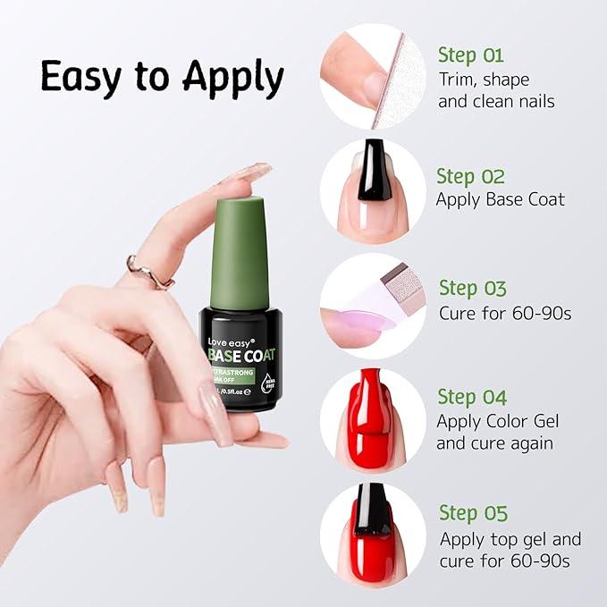 Base Coat Gel Polish for Nails, Clear Crystal Strengthen Apex Building Enhance Reinforce, Long Lasting 28+ Days, Safe Formula Protect Uneven Thin Damaged Weak Nail（U V Nail Lamp Needed）