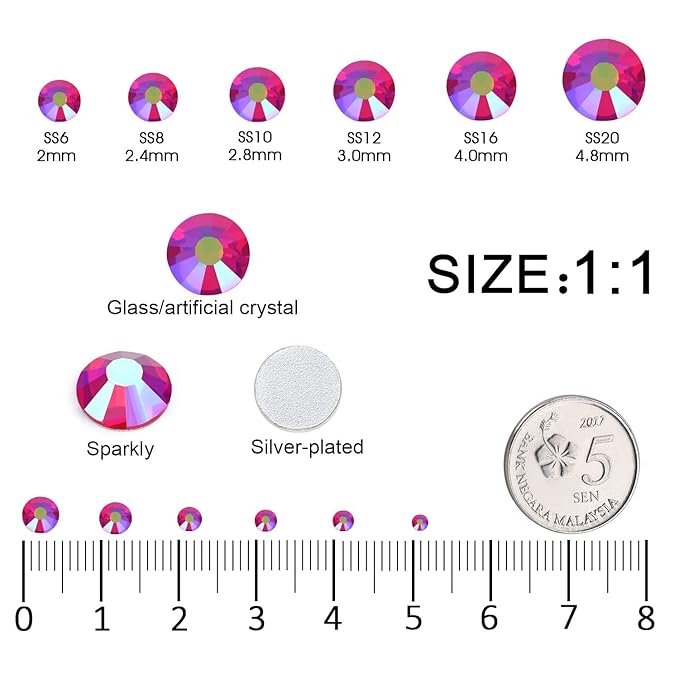 4240Pcs lt.siam AB Flatback Rhinestones 6 Sizes Crystal Diamonds for Nail Art Crafts Clothes Shoes with Tweezers and Picking Pen