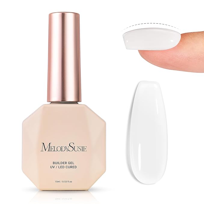 MelodySusie Milky White Builder Nail Gel for Nails Thickening, Soak Off UV Extension Gel, Rhinestone Nail Glue in a Bottle for Nail Art Design Gift for Women Salon DIY Manicure at Home-086