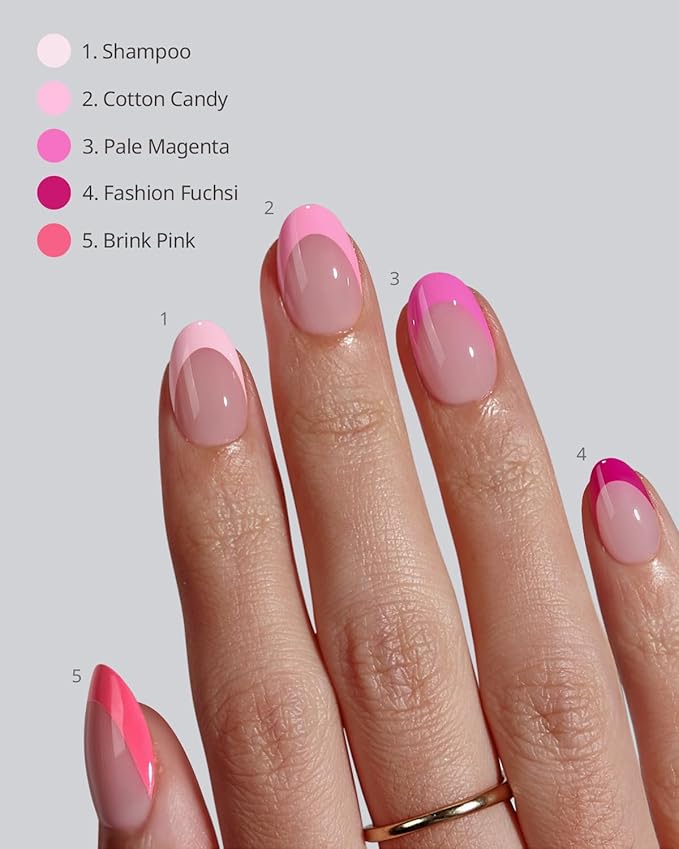 BTArtboxnails XCOATTIPS Pink French Tip Press On Nails - Extra Short Almond Press On Nails, Soft Gel Nail Tips,Soak Off Pink Acrylic Fake Nail Extension in 16 Sizes