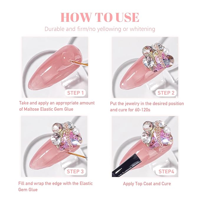 VARNAIL Elastic Gem Gel, No Wipe Stick Gel, Super Sticking Nail Gel Long Lasting Gel, Universal Gem Gel for Rhinestones and Nail Accessories (Ultra Stiky -Maltose 8g)