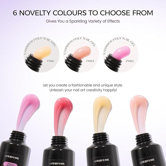Poly Gel Nail Kit: Fluorescent Colors Poly Extension Gel Kit with Nail Lamp Slip Solution Acid-Free Primer Nail Art Tools for DIY Salon Nails