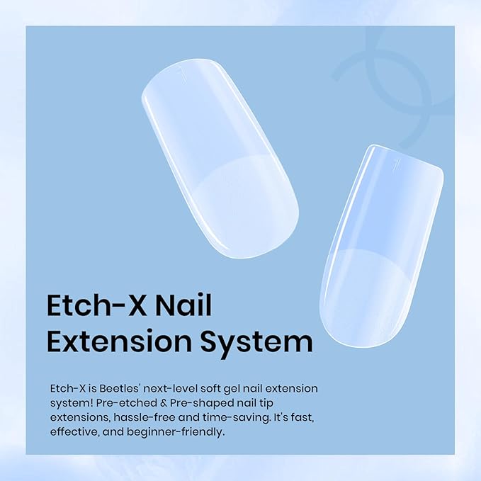 Beetles Gel Nail Tips Square Short, 288Pcs 12 Sizes Pre-Etched Half Matte Full Cover Soft Acrylic False Nail Tips Easy DIY Glue On Etch-X Nail Extension Salon Gift for Women Girls