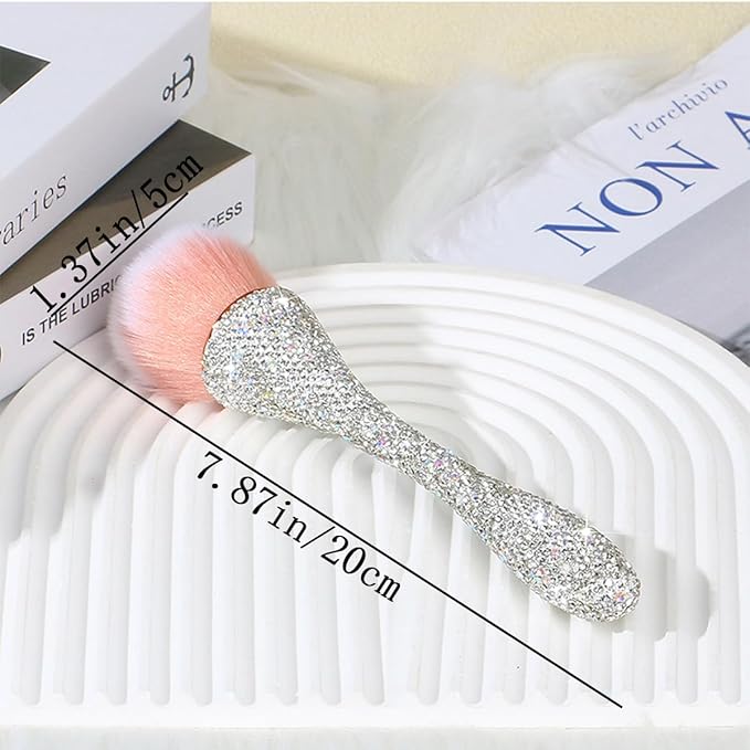 2 PCS Nail Art Dust Brush Shiny Rhinestone Fust Brushes Ultra Soft Nylon Dust Brush for Loose Face Cosmetics Blending Liquid Foundation Powder Make Up Brushes Cleaning Tools Shape Nail & Makeup Brus