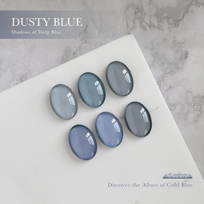 GAOY Blue Gel Nail Polish Set, 6 Colors Dark Gray, UV Light Cure Gel Polish for Nail Art DIY at Home