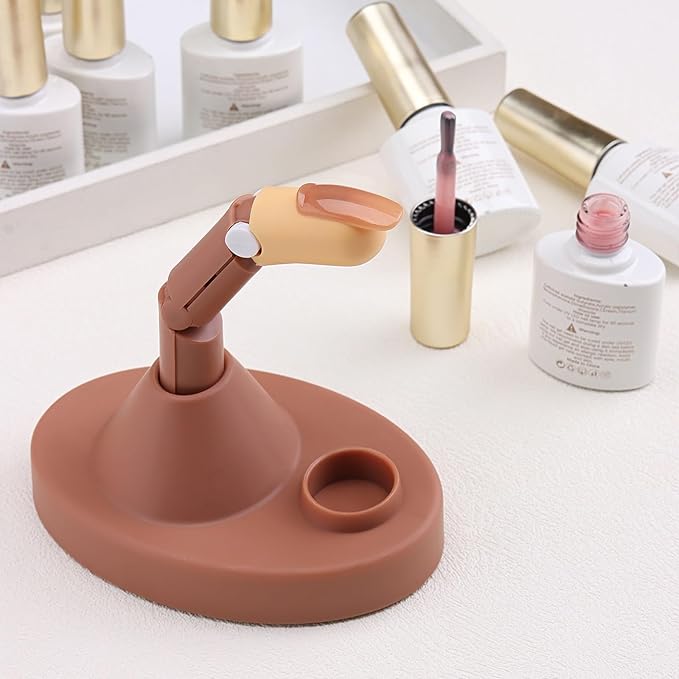 Practice Fingers for Acrylic Nails Adjustable Removable Fingernail Training Set with 1 Base Stand, 3 Fake Fingers, 100 Brown Nail Tips for Nail Beginners Manicure Art Practicing