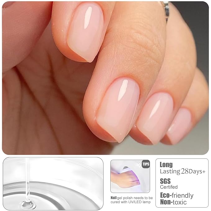 Vishine Rubber Builder Base Gel Nail Polish, 6 in 1 Jelly Nude Builder for Strengthen Apex Building Extension Long Lasting Protect U V Cured Color Based Manicure for Fragile Nails Art Home Salon R064