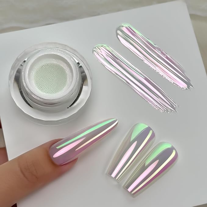 Yokefellow GleamTap Cushion Aurora Chrome Nail Powder -Mermaid Aurora Effect,Nail Art Glitter Decoration for Home DIY Salon Manicure (GT114 Reverie/Green Pink with Pink Green Sheen)