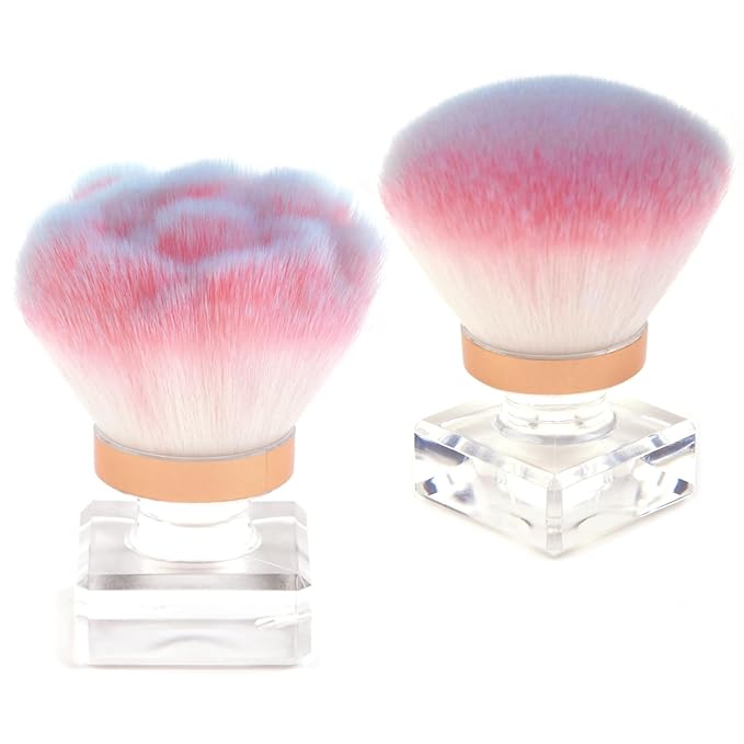 2Pcs Nail Dust Brush Set, Crystal Base Nail Art Dust Powder Remover Brushes Soft Kabuki Cleaner Brush for Makeup & French Gel Acrylic Nails
