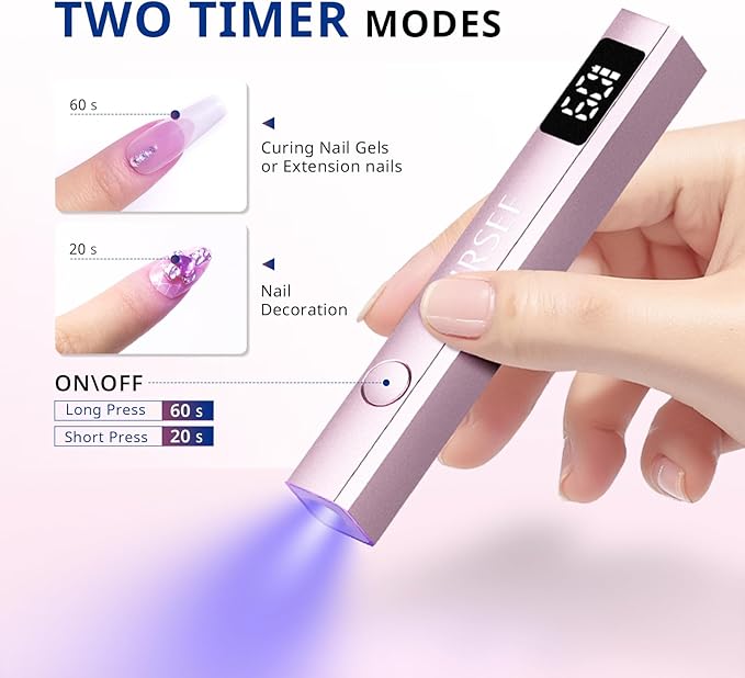 AIRSEE Cordless Mini Nail Lamp,Handheld UV Light with LCD Display for Gel Nails,Rechargeable USB Nail Dryer for Fast Cure,Rhinestone Glue Decoration,Gel Nail Strips at Home,Travel(Pink)