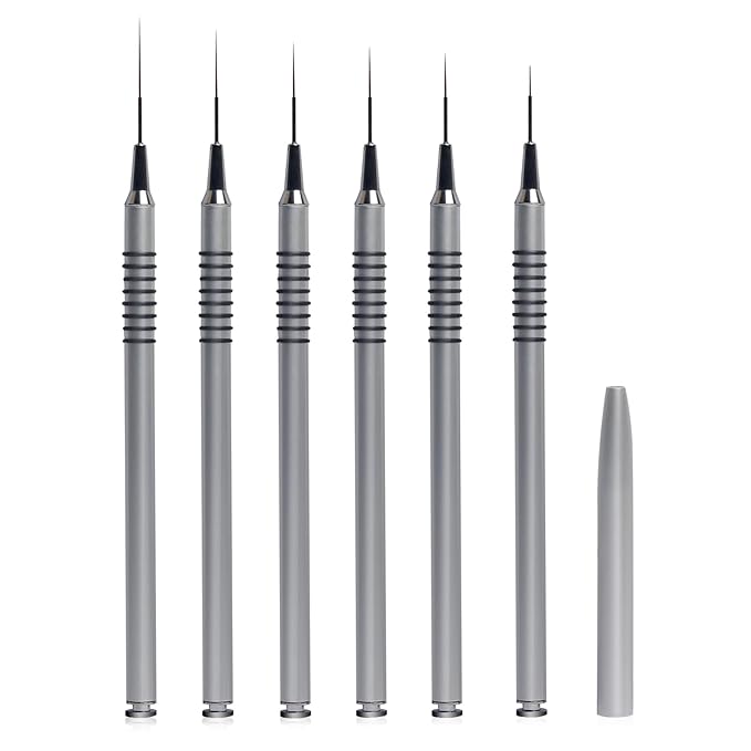 Nail Art Liner Brushes，6Pcs liner brush for nails gel Tiny Details, Fine Drawing, Delicate Coloring nail art liner brushes Sizes 5/7/9/11/20/25mm