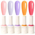 VENALISA 10 ML Gel Nail Polish Set with DIY Nail tips Kit, 5 Pcs Pink Purple Orange Gel Polish Color High Gloss Soak Off U V Nail Manicure Salon DIY