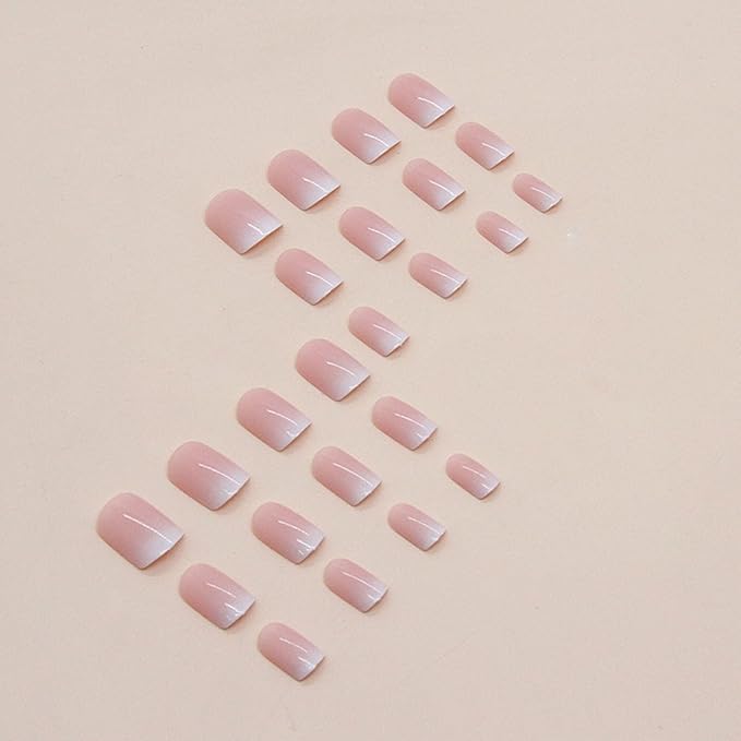 Short Press on Nails Square Ombre Fake Nails Pink Glue on Nails Press ons Cute False Nails with Design Solid Colour Acrylic Glossy Full Cover Artificial Stick on Nails for Women Manicure 24 Pcs