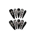 Black and Silver Press On Nails, Butterfly Design Cat Eye False Nails Set, Long Stiletto Shape, Handmade Gothic Glamorous Manicure, 10 Pieces (Large, LS)