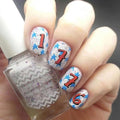 4th of July Press on Nails Short Square Fake Nails Full Cover 1776 False Nails with Blue Star Designs Glossy Glue on Nails Cute Acrylic Nails Manicure Artificial Nails for Women Girls 24Pcs