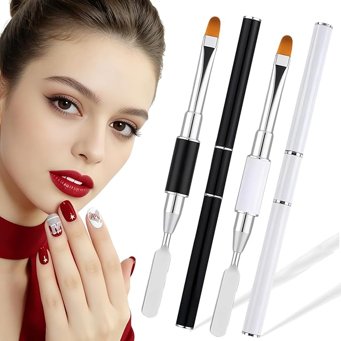 Dual-Ended Gel Nail Brush Set - Nail Sculpting Tool for Poly Extension, Sculpture Gel - Polygel Brushes Manicure Design Kit for Salon & DIY Use, 2Pcs Black&White