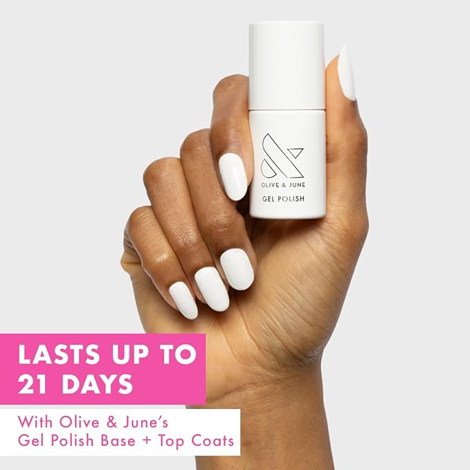 Olive & June Gel Polish | Valentine's Day | UV LED Nail Lamp Needed | Long Lasting Formula | Up to 21 Days of Wear | Damage-Free Removal | Salon-Quality Manicure, Pedicure | HD | Crisp White