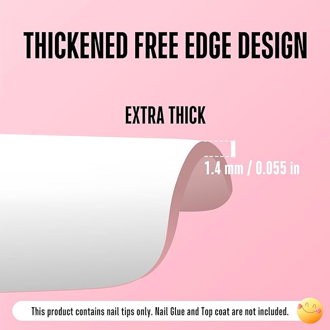 NOVO OVO Old School Wide White French Tip Nail Tips Press on, Medium Length Tapered Square BABY PINK, Extra Thick Soft Gel Fake Acrylic Extension, Need Builder Gel, Top Coat, Glue 15 Sizes 240 pcs