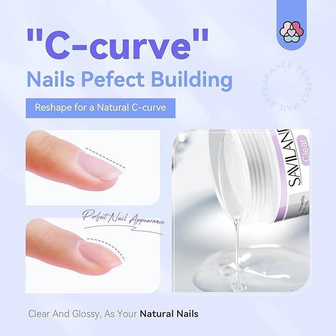 SAVILAND Builder Nail Gel Kit - 60g Clear Nail Extension Gel Set Nail Strengthen Nail Art Manicure Set with 100PCS Nail Forms and Acrylic Nail Brush for Beginners