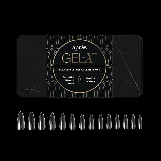 Apres Gel-X® Almond Box of Nail Tips | 280 Gel-X Tips, Soft Tips, 14 Sizes 00-9 | Half-sizes Included (Sculpted Almond Long, 280 Count)