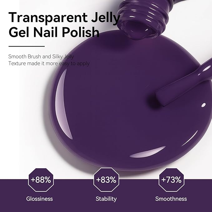 MEGIOR Crystal Purple Jelly Gel Nail Polish 0.5 Fl Oz Neutral Transparent Purple Colors Soak Off UV LED Lamp Light Cure Gel Polish Kit for Salon and Nail Art Starter Manicure DIY at Home