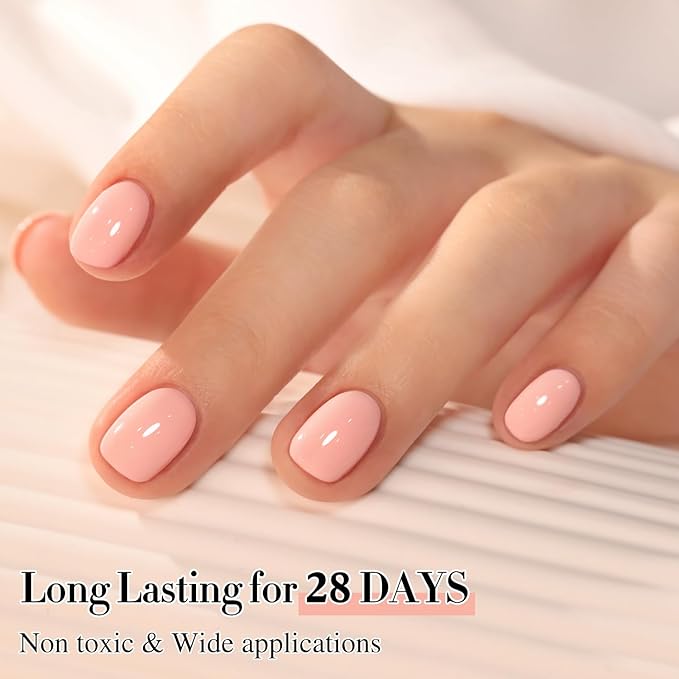 Double Rhythm 0.50 OZ Gel Polish Same Color Same Bottle Golden Round Translucent Hema Free Neutral Natural Milky 15 ML Jelly UV Polish Art DIY at Home (Pastel Pink Orange-C1317)
