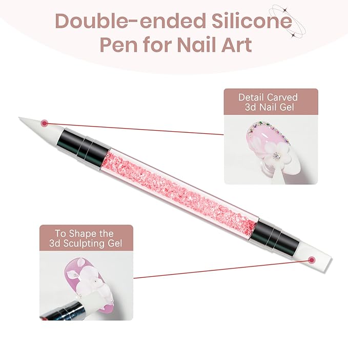 3D Sculpting Gel for Nail Art, White Non-Sticky Solid Molding Nails for Carving Molding with Silicone Pen Designs DIY Manicure at Home