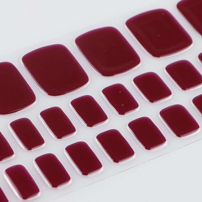 JMEOWIO Gel Toenail Stickers Wine Red Semi Cured Gel Strips Wraps UV/LED Supplies Toenail Art Design Decoration Accessories
