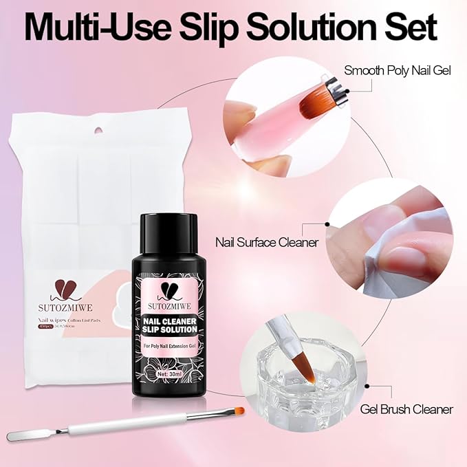 Poly Gel Nail Kit, Clear White Nude Pink Nail Extension Gels with Slip Solution, Dual Nails Forms for Builder Gel, Nail Starter Kit, Home DIY Manicure Set