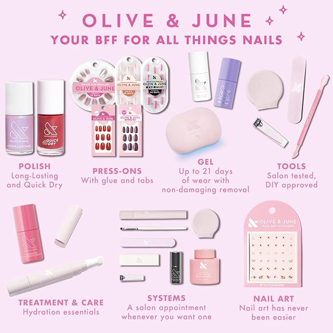 Olive & June Long Lasting Nail Polish | Plump Gel-Like Finish No Lamp Needed | Lasts up to 10 days | Salon-Quality Color at Home | 15-Free, Vegan & Cruelty-Free Chip-Resistant Shine |On the Promenade