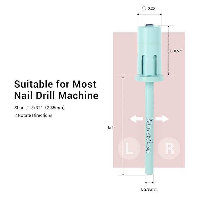 MelodySusie Crystal Top Mandrel Bit for Nails, 3/32'' Easy Off Nail Drill Bits for Sanding Bands, Suitable for Acrylic Nails Gel Manicures and Pedicures, Skylight Blue
