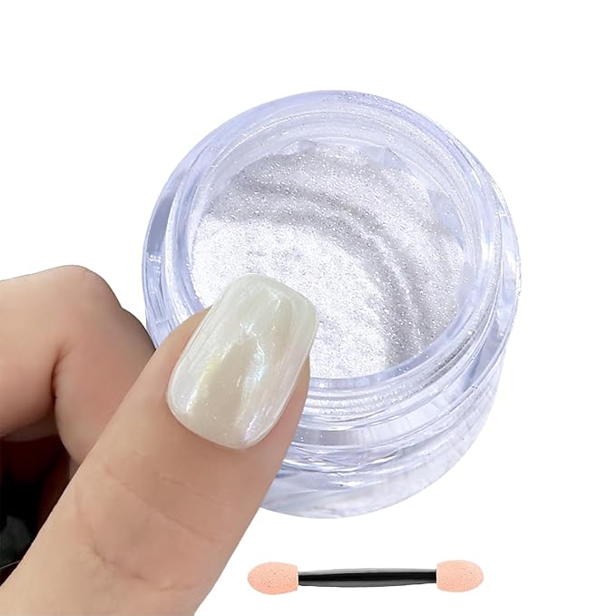 Moonlight White Chrome Nail Powder, White Pearl Nail Powder Pigment Mirror Effect Aurora Magic Pearlescent Nail Glitter Nail Art