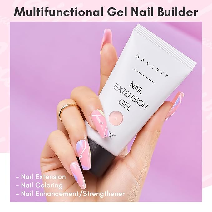 Makartt Hema-Free Poly Nail Gel 50ML Strong Builder for Nails, Rose Nude Pink Color for Extension, Multifunctional Strengthener Hard Gels Long-Lasting DIY at Home Salon