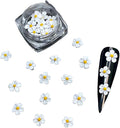 Set 30Pcs White 3D Flowers for Nails, Handmade 3D Acrylic Flowers for Nails, Flower Nail Charms Rhinestones Gems by Acrylic Powder Design Deco Nail Art Women Girls (White+Yellow pistil-30Pcs)