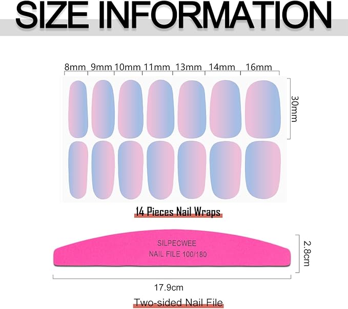 SILPECWEE 16 Sheets Bright Color Nail Polish Stickers Full Nail Wraps Glitter Mermaid Color Gel Strips Self Adhesive Nail Polish Strips Fingernail Sticker Nails for Women with File