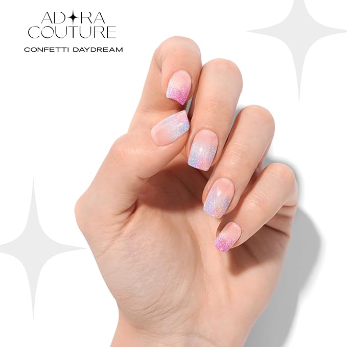 Semi Cured Gel Nail Strips with 30 Pieces - Salon Quality Manicure Kit for Women Easy Application Wraps Includes Prep Pads Nail File Wooden Stick, UV Light Required (Multi Confetti)