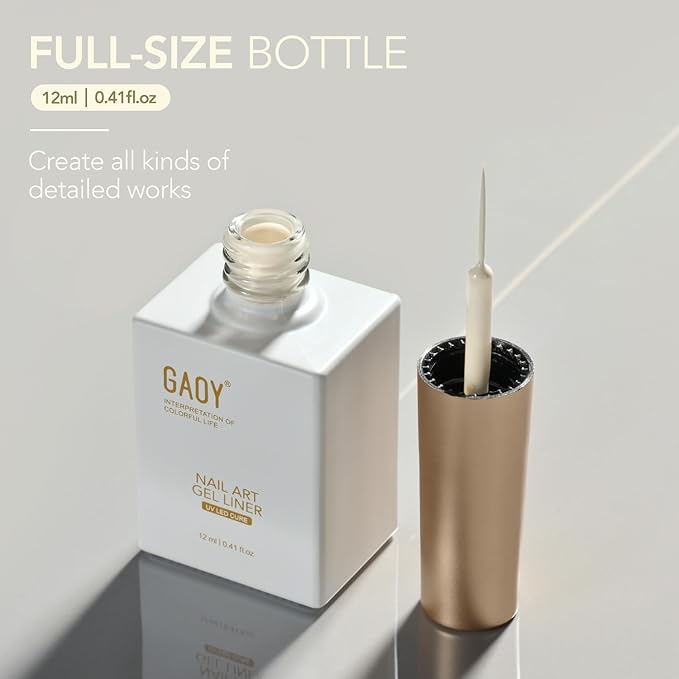 GAOY White Swirl Gel Nail Polish Art Liner, 12ml Nude Color Nail Paint Design with Thin Brush, UV Light Cure for DIY French Manicure at Home