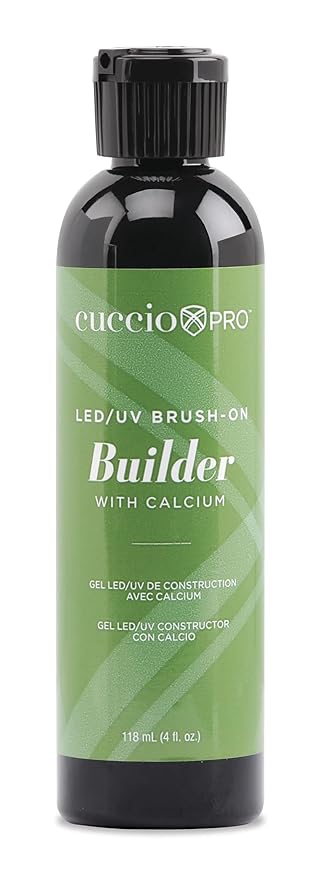 Cuccio Pro Brush-On Builder Gel with Calcium – LED and UV Self-Leveling Formula – Soak-Off Gel with Hard Strength – Chip-Resistant Clear Finish – 4 oz
