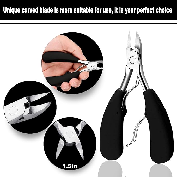 Ingrown Toenail Tool Kit (10PCS), Premium Nail Treatment Foot Tool, Used for Thick Nails and Ingrown Toenails, Heavy Professional Podiatrist Toe nail Set(black)