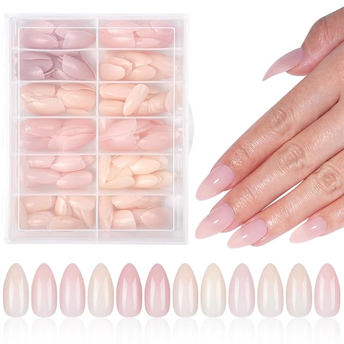 288Pcs Almond Press on Nails Medium Fake Nails 10 Color Nude False Nails Full Cover Acrylic Stick on Nails Nude Nail Press ons Handmade Full Cover Acrylic Glue on Nail for Women Manicure 10 Packs