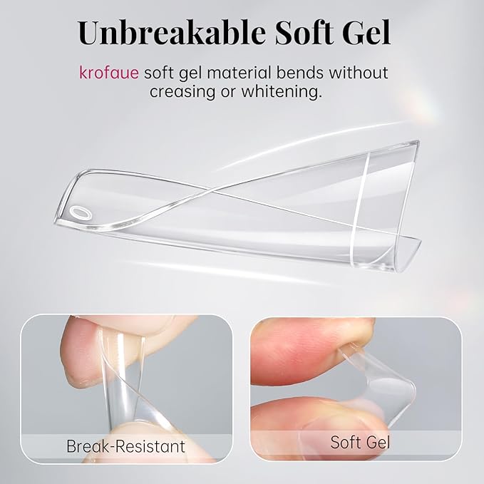 krofaue 600PCS Half Cover Coffin Nail Tips - Acrylic Nail Tips 12 Size Clear False Nails Tips with Box for Nail Salons and Home DIY (Clear)