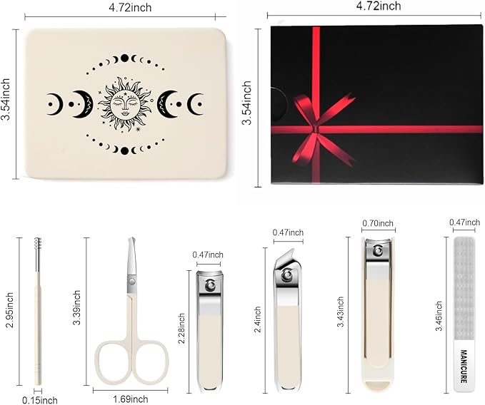6-Piece Nail Clipper Set with Nail File, Tweezers and ingrown toenail Removal kit Travel Nail kit for Men and Women (Moon White)