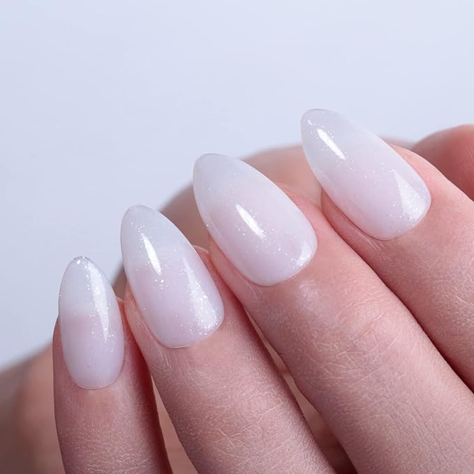 Jelly Gel Nail Polish,Milky White Silver Glitter Shimmer Neutral Sheer Nude Gel Polish Soak off UV LED Light Iridescent Translucent Sparkly Nail Gel Polish for Nail Art DIY Manicure 0.5 Fl Oz