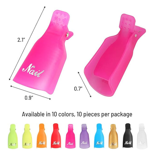 (Transparent color) 10Pcs Plastic Acrylic Nail Art Soak Off Cap Clip UV Gel Polish Remover Wrap Tool Gel Nail Polish Remover Clips for Fingernail Removal Soak Off Clips Wrap Cleaner Cap Clip